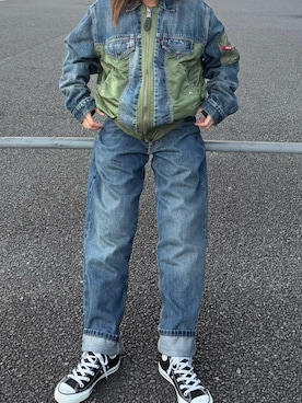 「アイテム（デニムジャケット）」を使った、ささん（レディース・156cm）の秋コーディネート