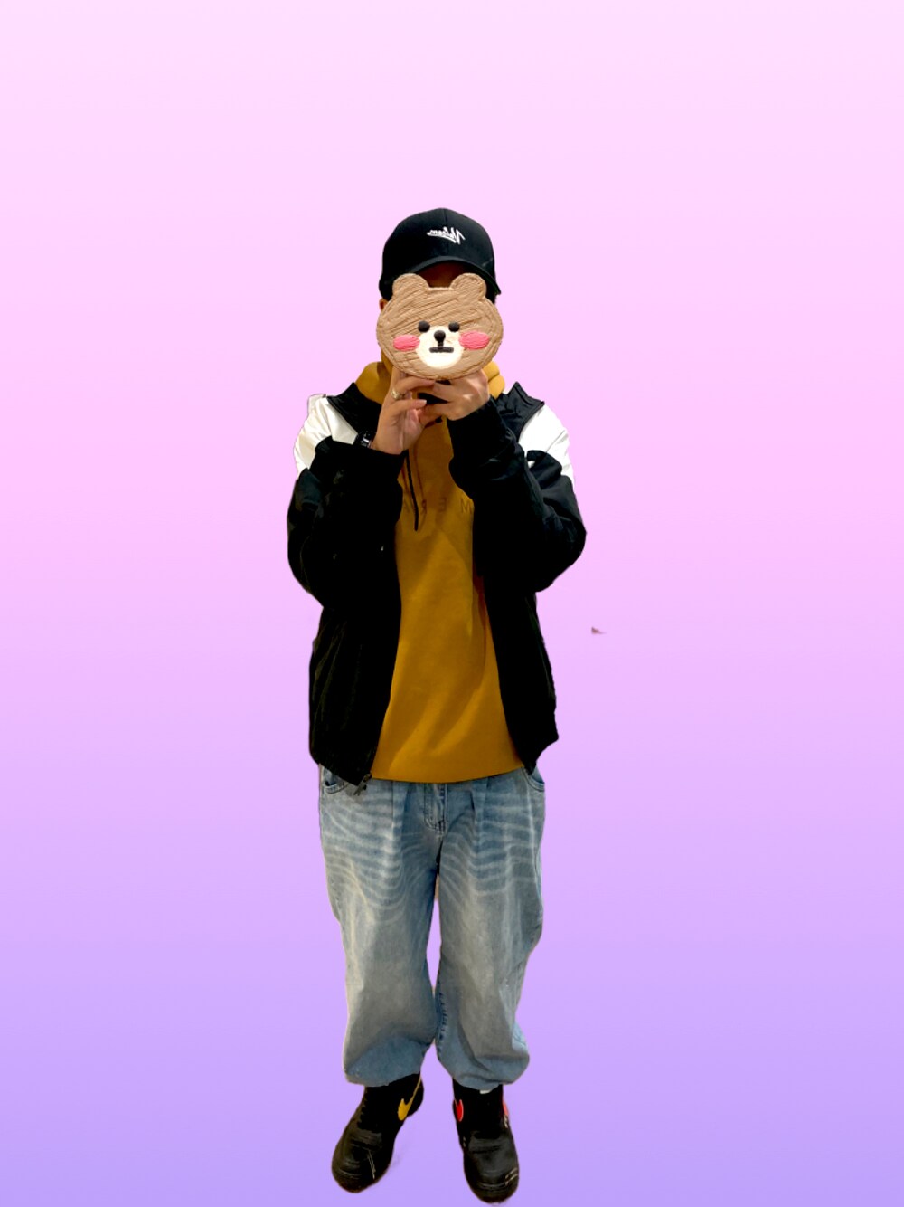 「休日スタイル、お洒落さんとつながりたい、スニーカーコーデ、今日のコーデ、秋服コーデ、ビッグシルエット、いいね、save、フォローお願いします🤑、デニムパンツ、低身長コーデ、ワイドパンツ、秋🍁コーデ」｜「VOLCOMのアイテム（キャップ、ブラック系）」を使った、Eclairさん（メンズ・165cm）の秋コーディネートの1枚目の写真