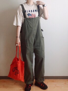 「CUBE SUGAR（キューブシュガー）のアイテム（サロペット/オーバーオール）」を使った、ta_ma_☺︎さん（レディース・167cm）の夏コーディネート