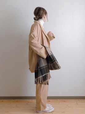 「チェック柄に恋してる」｜「アイテム（スラックス）」を使った、ta_ma_☺︎さん（レディース・167cm）の冬コーディネート