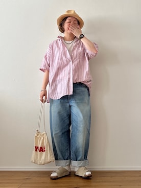 「HARVESTY（ハーベスティ）のHARVESTY/ハーベスティ ビッグデニムパンツ USED（デニムパンツ）」を使った、ta_ma_☺︎さん（レディース・167cm）の夏コーディネート