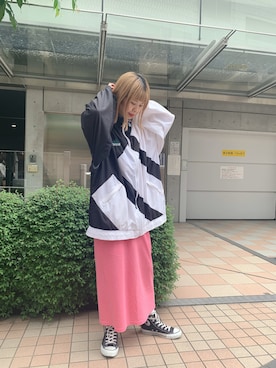 「アイテム（ナイロンジャケット、ホワイト系）」を使った、mai＊さん（レディース・161cm）の春コーディネート
