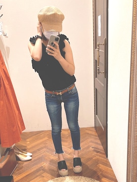 「Ungrid（アングリッド）のインディゴフレイドヘムストスリ（デニムパンツ）」を使った、hiyochan＊さん（レディース・154cm）の夏コーディネート