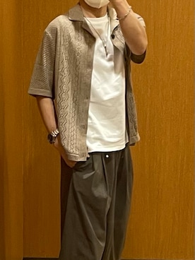 「GU（ジーユー）のアイテム（ニット/セーター、ベージュ系）」を使った、RENさん（メンズ・170cm）の夏コーディネート