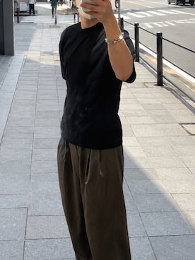 「UNIQLO（ユニクロ）のアイテム（ニット/セーター、ブラック系）」を使った、RENさん（メンズ・170cm）の夏コーディネート