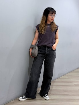 「BABYLONE（バビロン）のクールハイゲージノースリーブニット（Tシャツ/カットソー、グレー系）」を使った、bl841yさん（レディース）の夏コーディネート