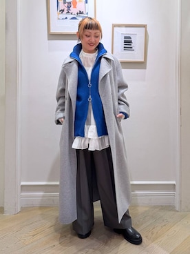 「アイテム（ステンカラーコート）」を使った、CHIEさん（レディース・158cm・40代）の冬コーディネート