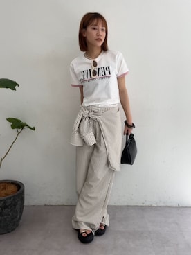 「mystic（ミスティック）の配色ロゴチビT（Tシャツ/カットソー、ホワイト系）」を使った、mika🍊さん（レディース・155cm）の春コーディネート