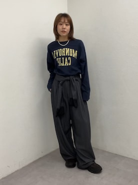 「mystic（ミスティック）のカレッジロゴロンT（Tシャツ/カットソー、ブルー系）」を使った、mika🍊さん（レディース・155cm）の夏コーディネート