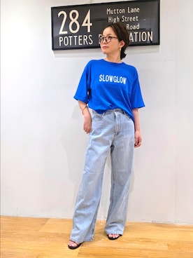「NAVYNAVY(ネイビーネイビー)の【サマー・ライフパフォーマンス向上】3機能搭載!遮熱ロゴニットTシャツ(Knitwear、ブルー系)」を使った、kim_kim___nbbさん(レディース・154cm)の夏コーディネート