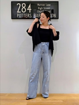 「NATURAL BEAUTY BASIC(ナチュラルビューティーベーシック)のスキッパードルマンシャツ(Shirts、ブラック系)」を使った、kim_kim___nbbさん(レディース・154cm)の夏コーディネート