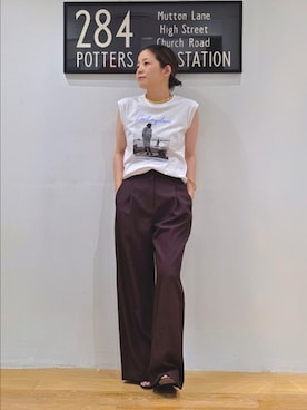 「NAVYNAVY(ネイビーネイビー)の【好きを着て気分が上がる】LIFE PICTURE COLLECTION コラボプリントノースリTシャツ(T Shirts、ホワイト系)」を使った、kim_kim___nbbさん(レディース・154cm)の夏コーディネート
