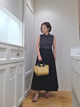 「NATURAL BEAUTY BASIC(ナチュラルビューティーベーシック)のポロカラードッキングワンピース(One piece dress、ブラック系)」を使った、kim_kim___nbbさん(レディース・154cm)の夏コーディネート