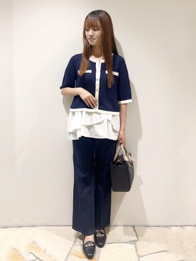 「index（インデックス）の《丈が選べる》ストレートデニムパンツ【洗濯機洗い可】（その他パンツ、ブルー系）」を使った、miaさん（レディース・155cm）の夏コーディネート