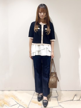 「index（インデックス）の《丈が選べる》ストレートデニムパンツ【洗濯機洗い可】（その他パンツ、ブルー系）」を使った、miaさん（レディース・155cm）の夏コーディネート
