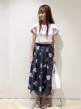 「index（インデックス）の【接触冷感／UVケア】ハートネックレースレイヤードトップス《洗濯機OK／6col》（Tシャツ/カットソー、ピンク系）」を使った、miaさん（レディース・155cm）の夏コーディネート