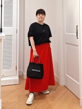 「Dessin（デッサン）の【洗える】ミニ裏毛ドルマンスリーブプルオーバー（Tシャツ/カットソー、ブラック系）」を使った、aiさん（レディース・147cm）の夏コーディネート