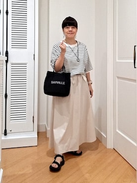 「Dessin（デッサン）の【UVカット/接触冷感】フォルムカットソー5分袖（Tシャツ/カットソー、ホワイト系）」を使った、aiさん（レディース・147cm）の夏コーディネート