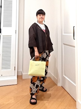 「Dessin（デッサン）のドルマンスリーブ シアーシャツブルゾン（ブルゾン、ブラウン系）」を使った、aiさん（レディース・147cm）の夏コーディネート