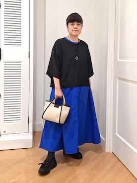 「Dessin（デッサン）の【撥水】Aラインナイロンワンピース（ワンピース、ブルー系）」を使った、aiさん（レディース・147cm）の夏コーディネート