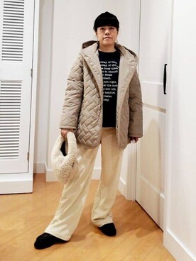 「Dessin（デッサン）のキルトフードジャケット（その他アウター、ブラウン系）」を使った、aiさん（レディース・147cm）の秋コーディネート
