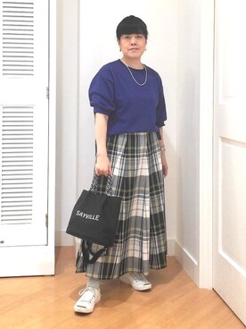 「Dessin（デッサン）の【360度可愛い・洗える】バックヘンリーカットソー5分袖（Tシャツ/カットソー、ブルー系）」を使った、aiさん（レディース・147cm）の春コーディネート