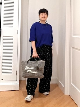 「Dessin（デッサン）の【UVカット/接触冷感】プレーティングTシャツ（Tシャツ/カットソー、ブルー系）」を使った、aiさん（レディース・147cm）の春コーディネート