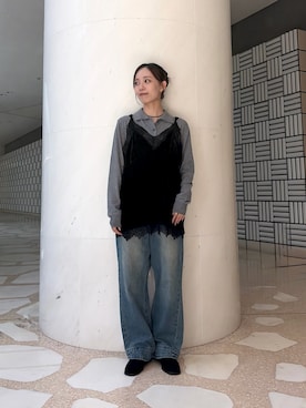 「SMELLY（スメリー）のステンレスカラービーズ2セットネックレス（ネックレス、ブラック系）」を使った、nanaseさん（レディース・156cm）の秋コーディネート