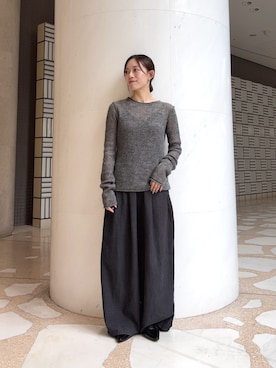 「KBF（ケイビーエフ）のスリムシアーニット（ニット/セーター、グレー系）」を使った、nanaseさん（レディース・156cm）の秋コーディネート