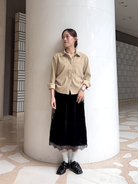 「SMELLY（スメリー）のステンレスカラービーズ2セットネックレス（ネックレス、ブラック系）」を使った、nanaseさん（レディース・156cm）の秋コーディネート