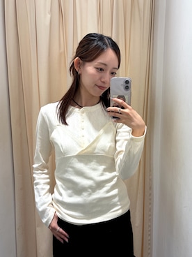 「KBF（ケイビーエフ）のアイレットキャミレイヤードトップス（Tシャツ/カットソー、ホワイト系）」を使った、nanaseさん（レディース・156cm）の秋コーディネート