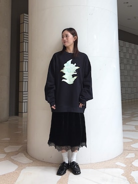 「KBF（ケイビーエフ）の『別注』Lee Izumida×KBF　スウェット（スウェット、ブルー系）」を使った、nanaseさん（レディース・156cm）の秋コーディネート