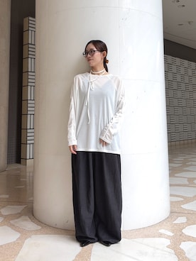 「KBF（ケイビーエフ）のルーズシアートップス+ストラップ（Tシャツ/カットソー、ホワイト系）」を使った、nanaseさん（レディース・156cm）の秋コーディネート