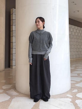 「KBF（ケイビーエフ）のハイネックニットSETカーディガン（カーディガン/ボレロ、グレー系）」を使った、nanaseさん（レディース・156cm）の秋コーディネート