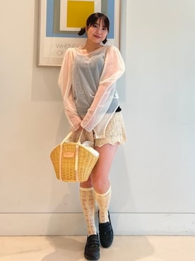 「BEAMS COUTURE（ビームスクチュール）のシアー ボディスーツ レイヤード 重ね着 透け感 オケージョン パーティー ドレスアップ カジュアル（Tシャツ/カットソー、ホワイト系）」を使った、ビームスクチュールさん（レディース・158cm）の夏コーディネート