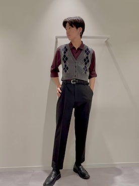 「GLOBAL WORK（グローバルワーク）のアーガイルモールベスト/1044418（ベスト、グレー系）」を使った、toshi10550さん（メンズ・174cm）の夏コーディネート