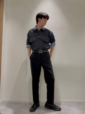 「GLOBAL WORK（グローバルワーク）のアーバンスラックス/576829（スラックス、ブラック系）」を使った、toshi10550さん（メンズ・174cm）の夏コーディネート