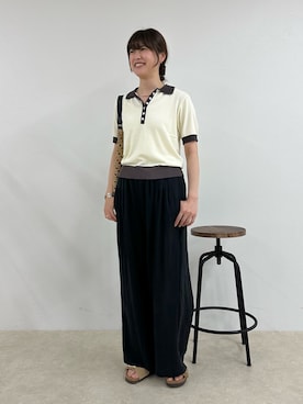 「fredy emue（フレディエミュ）のこなれワッシャータックイージーパンツ（その他パンツ、ブラック系）」を使った、fukamiiiさん（レディース・165cm）の春コーディネート