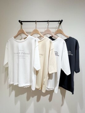 「grove（グローブ）の五分袖ロゴプリントTシャツ（Tシャツ/カットソー、ホワイト系）」を使った、memeさん（レディース・149cm）の春コーディネート