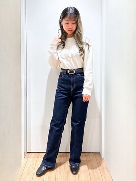 「grove（グローブ）のサークルロゴ刺繍ダンボールスエット（スウェット、ベージュ系）」を使った、memeさん（レディース・149cm）の冬コーディネート