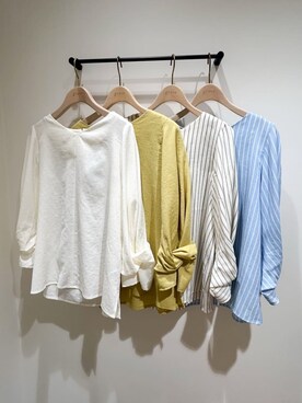 「grove（グローブ）の【毎日着たい】麻調メッシュ袖コンシャスブラウス（シャツ/ブラウス、ホワイト系）」を使った、memeさん（レディース・149cm）の春コーディネート