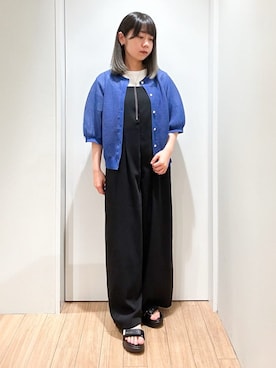「grove（グローブ）の1枚でも映える上品メッシュカーディガン（カーディガン/ボレロ、ブルー系）」を使った、memeさん（レディース・149cm）の春コーディネート