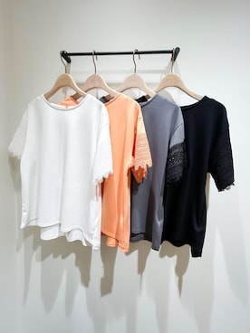 「grove（グローブ）の【洗える/二の腕カバー】上品なレースで叶える、きちんと見えの夏Tシャツ（Tシャツ/カットソー、ホワイト系）」を使った、memeさん（レディース・149cm）の夏コーディネート
