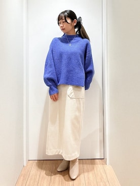 「grove（グローブ）の【洗える】ふんわりウール混ボトルネックニット（ニット/セーター、ブルー系）」を使った、memeさん（レディース・149cm）の冬コーディネート