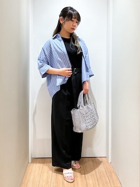 「grove（グローブ）の【夏に嬉しい機能付き】ドルマンクロップドシャツ（シャツ/ブラウス、ブルー系）」を使った、memeさん（レディース・149cm）の春コーディネート
