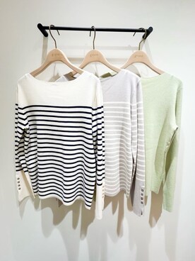 「grove（グローブ）の総針袖口金ボタンニットロンT（ニット/セーター、グリーン系）」を使った、memeさん（レディース・149cm）の冬コーディネート