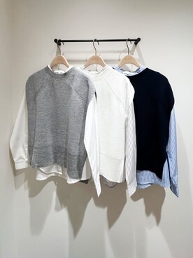 「grove（グローブ）の【2点SET】一枚でコーデが決まる！ニットベスト×シャツSET（シャツ/ブラウス、ホワイト系）」を使った、memeさん（レディース・149cm）の冬コーディネート