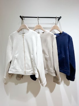 「grove（グローブ）のスエードライクノーカラージャケット（ブルゾン、ホワイト系）」を使った、memeさん（レディース・149cm）の冬コーディネート