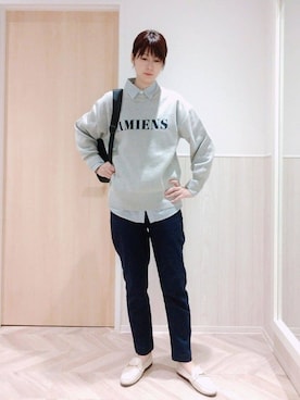 「SHOO・LA・RUE（シューラルー）の【SS-3L/無理せずスリム】 ぐんぐん伸びる イージーテーパードパンツ（その他パンツ、ブルー系）」を使った、よなさん（レディース・164cm）の春コーディネート