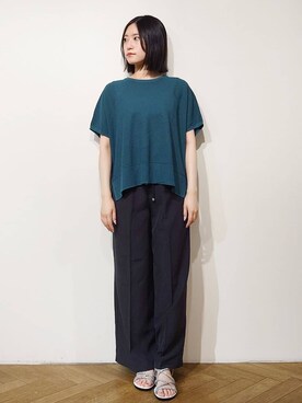 「OPAQUE.CLIP（オペークドットクリップ）の《5色展開/S-LLサイズ》リラクシーメッシュニット【洗濯機洗い可】（ニット/セーター、グリーン系）」を使った、Uさん（レディース・155cm）の夏コーディネート